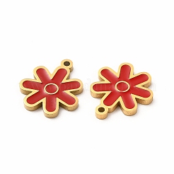 イオンプレーティング（IP）304ステンレススチールチャーム  エナメル  花  ミックスカラー  14x12x1mm  穴：1.2mm&nbsp;STAS-F291-07G