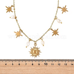 Colliers pendentifs soleil et étoile en acier inoxydable 304 et 201 avec perles naturelles pour femmes&nbsp;NJEW-JN06527