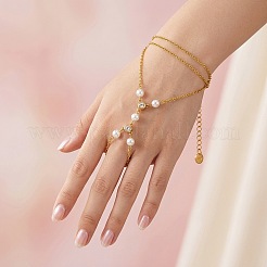 Mehrreihige Armbänder aus Edelstahl 304 und Imitationsperlen mit klaren Zirkonia für Damen&nbsp;VO2892