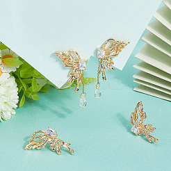 2 пара сережек-гвоздиков в форме бабочек с латунным паве из прозрачного кубического циркония&nbsp;KK-BBC0018-66