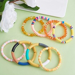 8 шт. 6 стильных браслета из синтетической имперской яшмы и стеклянных бусин стрейч&nbsp;BJEW-SW00086-02