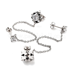 Серьги-гвоздики из хирургической нержавеющей стали 316 с прозрачными кубическими цирконами и цепочками EJEW-Z050-61AS