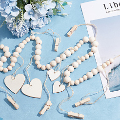 2шт 2 стиля настенный фотодисплей с гирляндой из деревянных бусин WOOD-GO0001-02