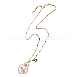 Collana da donna con ciondolo a forma di pera in lega stampata smaltata e ottone smaltato con occhio di Allah&nbsp;NJEW-JN06361