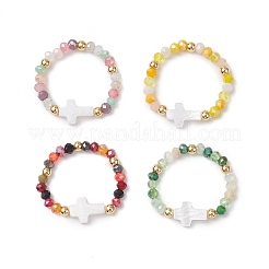 4 шт. гальванических стеклянных колец смешанных цветов RJEW-JR00934