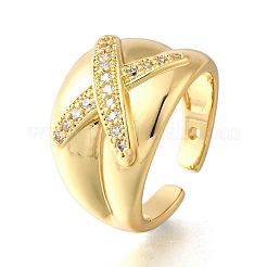 Латунные микропаве кубические цирконии регулируемые открытые манжеты кольца для женщин&nbsp;RJEW-K292-11G
