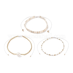 3ピース 3スタイル 天然パール&ガラスシードビーズ ストレッチブレスレットセット 女性用  ゴールド  内径：2-1/8~4インチ（5.4~10.1cm）  1個/スタイル&nbsp;BJEW-JB08889