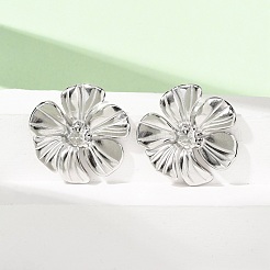 バレンタインデー 304ステンレススチールスタッドピアス  槌目模様の花  ステンレス鋼色  26x25.5mm&nbsp;EJEW-C184-01B-P