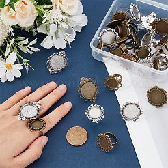 32 stücke 8 arten vintage einstellbare eisen blume finger ring komponenten legierung cabochon lünette einstellungen&nbsp;FIND-ME0003-37