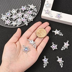 12個3色ガラスペンダント  合金のパーツと  プラチナ  スター  ミックスカラー  30.5x16.5x5.5mm  穴：1.8mm  4個/カラー&nbsp;GLAA-YW0004-63A
