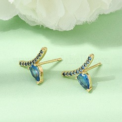 真鍮製マイクロパヴェキュービックジルコニアスタッドピアス  ティアドロップ  ラックめっき  長持ちメッキ  カドミウムフリー＆鉛フリー  18KGP本金メッキ  ミックスカラー  10.5x15mm&nbsp;EJEW-G471-14G