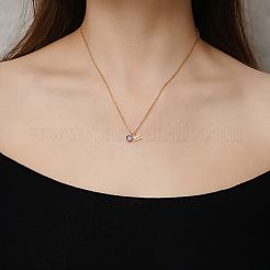 Collane con ciondolo in acciaio inossidabile con zirconi cubici viola e pietra portafortuna dello zodiaco acquario per donna&nbsp;ZA6688-3