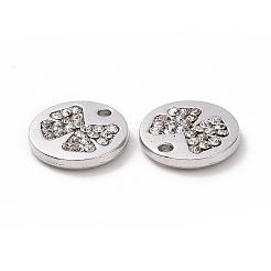 合金チャーム  クリスタルラインストーン付き  ちょう結び付きのフラットラウンド  プラチナ  10x2mm  穴：1mm&nbsp;LS-FIND-I020-07P
