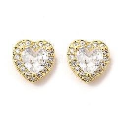 Серьги-гвоздики в форме сердца из прозрачного кубического циркония EJEW-K093-21G