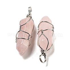 Двойные заостренные подвески из натурального розового кварца G-H308-05P-04