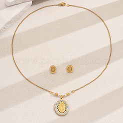 Комплект из 201 овального страза из нержавеющей стали с подвеской в виде Девы Марии и серег-гвоздиков для женщин RA9493