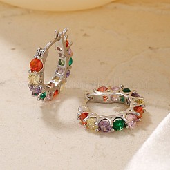 Винтажные разноцветные круглые латунные серьги-кольца с кубическим цирконием FK0958