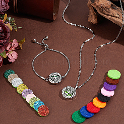 1 Stück Edelstahl hohl flach rund mit Lebensbaum Diffusor Medaillon Anhänger Halsketten & 1 Stück Schieber Armbänder Sets&nbsp;SJEW-PH0001-27