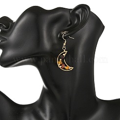 Boucles d'oreilles pendantes étoile et lune en fil d'ambre naturel&nbsp;EJEW-JE07532