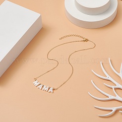 Collana con ciondolo mamma in conchiglia naturale con catene portacavi in ottone dorato per la festa della mamma&nbsp;NJEW-JN04151-02