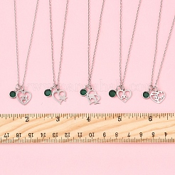 День святого Валентина 304 нержавеющая сталь и зеленое стекло кулон в форме сердца ожерелья с цепочкой для женщин NJEW-FS00014-04