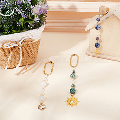 Décorations de pendentif en alliage soleil lune étoile et pierres précieuses naturelles&nbsp;HJEW-DR00025