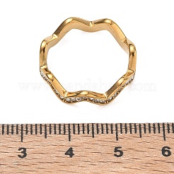 女性用304ステンレススチール製ラインストーン指輪  波  18KGP本金メッキ  5.5mm  usサイズ7 1/4(17.5mm)&nbsp;SA-CBA0E8A-07G