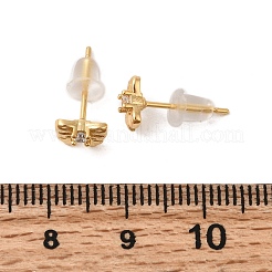 Серьги-гвоздики из латуни с микро-паве и бантом из прозрачного кубического циркония&nbsp;EJEW-P331-11G