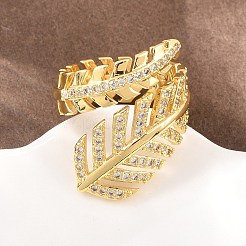 Anelli aperti con polsino in ottone micro pavé di zirconi cubici per donna&nbsp;RJEW-F211-01G