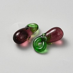 フルーツをテーマにしたガラスペンダント  茄子  20.5x8.5x8mm  穴：3x2.5mm&nbsp;GLAA-WH0032-26F