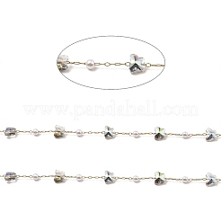 Цепочки-бабочки из стекла и АБС-пластика с жемчужными бусинами CHS-G028-02G-01