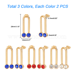 6 шт. 3-цветные серьги-гвоздики со стразами в форме буквы U для девушек и женщин STAS-UN0030-18