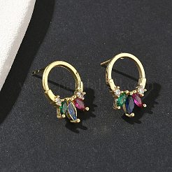 Boucles d'oreilles en laiton avec zircone cubique de micro pave&nbsp;EJEW-G452-01G