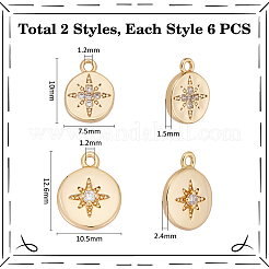 12 шт. 2 стиля латунных подвесок с микропаве из кубического циркония KK-UN0005-25