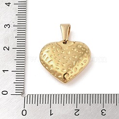 PVD真空メッキ304ステンレスペンダント  テクスチャ  ハートチャーム  ゴールドカラー  18.5x20x5.5mm  穴：6x3mm&nbsp;STAS-R232-13G