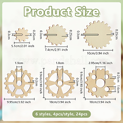 24 Stück 6 Stile Zahnradform unfertige Holzstücke&nbsp;WOOD-OC0004-43