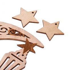 Луна и цветочный незавершенный деревянный кулон с орнаментом&nbsp;WOOD-M003-03