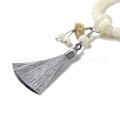 Круглые эластичные браслеты из белого нефрита с корнем бодхи и бисером BJEW-B080-17