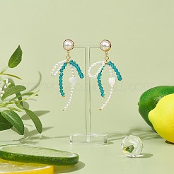 Shell Pearl & Glass Bowknot mit Herz-Ohrsteckern&nbsp;EJEW-TA00146