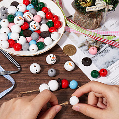 クリスマスDIYキット作成  ウッドビーズを含む  ココナッツビーズ  ポリエステルリボンとジュートコード  ミックスカラー  19.5x18mm  穴：4mm  20pc&nbsp;DIY-SP0001-31