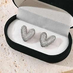 Orecchini a bottone da donna in ottone con micro pavé di zirconi trasparenti&nbsp;EJEW-F352-06P