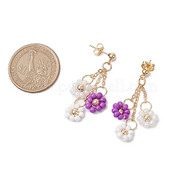 Boucles d'oreilles pendantes en perles de verre faites à la main avec des fleurs et de l'acier inoxydable 304 pour femmes&nbsp;EJEW-JE06202