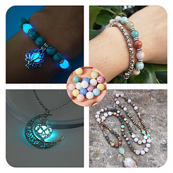 128 шт. 8-х цветные синтетические светящиеся круглые бусины из камня G-KS0001-15