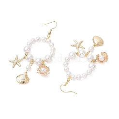 Серьги-подвески в форме ракушки из нержавеющей стали 304 с морскими звездами EJEW-TA00647