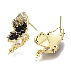Фурнитура для сережек-гвоздиков из латуни с микропаве из прозрачного кубического циркония и кварца KK-K388-17G