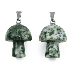 天然グリーンスポットジャスパーペンダント  ステンレススチール製のベールスナップ付き  きのこ型  24~25x16mm  穴：5x3mm&nbsp;G-N0325-10Q