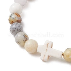 Эластичные браслеты из натурального африканского опала и синтетической бирюзы для женщин и мужчин.&nbsp;BJEW-JB13313