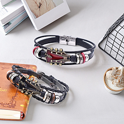 2 Stück 2-farbige Armbänder aus Legierung und Lederkordel für Damen und Herren&nbsp;BJEW-CL0001-57