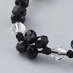 手作りガラスビーズブレスレット  ナイロン糸で  多面カット  ブラック  7-1/2インチ（19cm）&nbsp;BJEW-JB04673-01