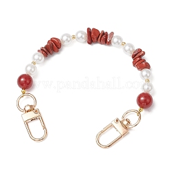 Натуральный сердолик (окрашенный и нагретый) с кристаллами и круглыми искусственными жемчужинами из АБС-пластика для удлинительных цепочек&nbsp;AJEW-BA00147-03